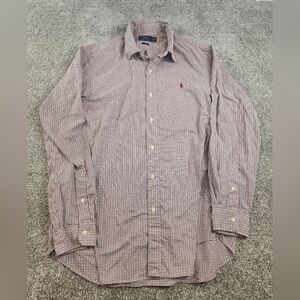 Ralph Lauren Dress Shirt Men's Size XL Burgundy Plaid Classic Fit